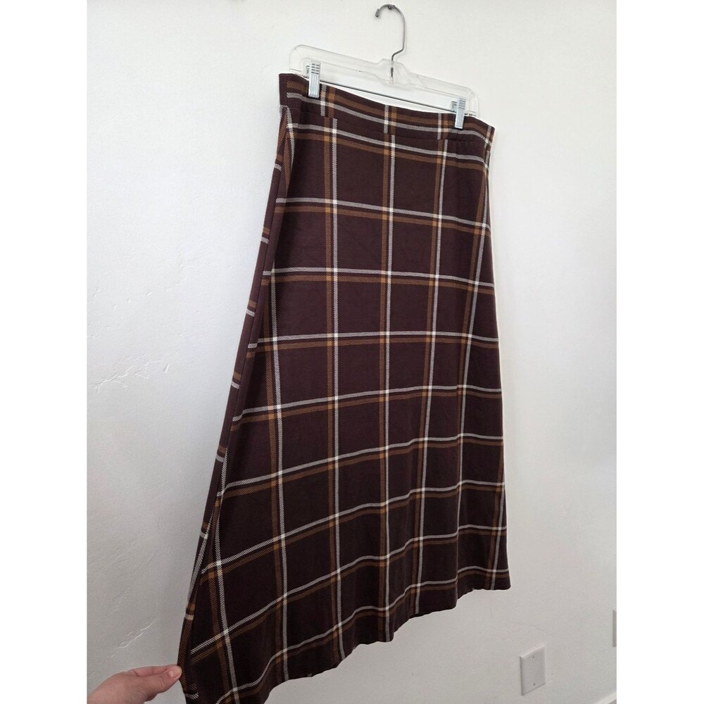 Olivia Blu Brown Plaid Maxi Skirt Soft Stretchy Academia Preppy Old Money Large